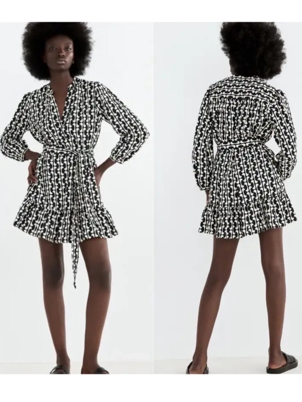 ZARA The Paula Dress Cream and Black Geometric Print
